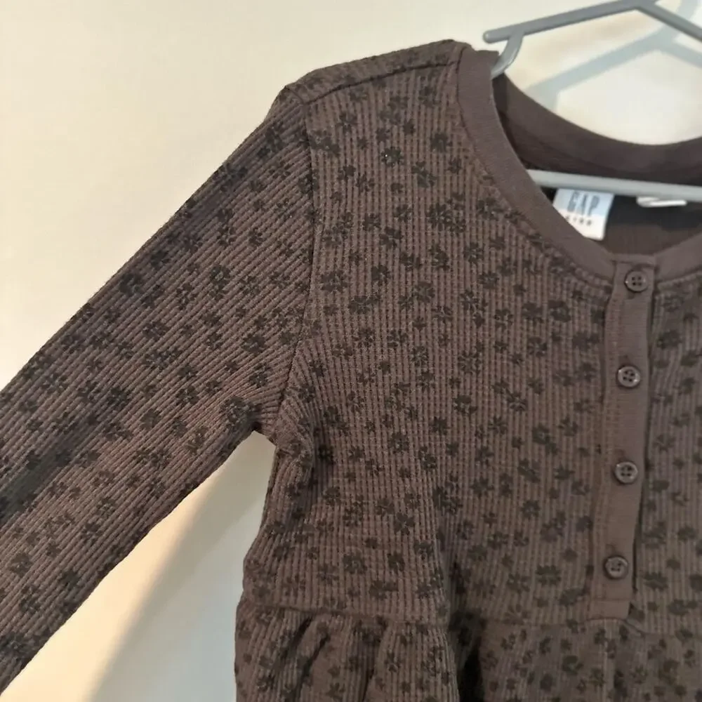 GAP Kids XS‎ 4/5 Waffle Knit Brown Floral Skater Dress